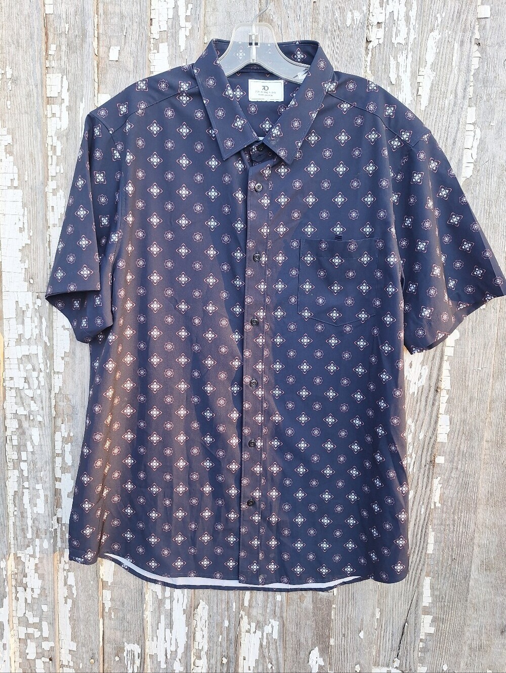 7 Diamonds Shirt Mens XL Blue Labyrinth Geometric Short Sleeve Button Up Stretch